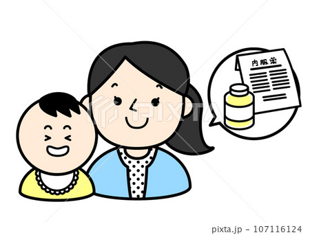 シンプルな人物イラスト　医療　お母さんと子供 107116124