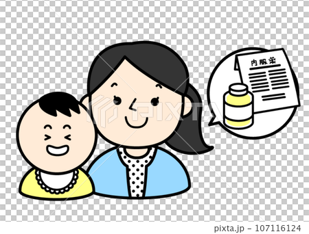 シンプルな人物イラスト　医療　お母さんと子供 107116124