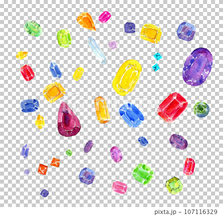 カラフルな宝石たち 水彩イラスト カラフルな宝石たち 水彩イラスト 107116329