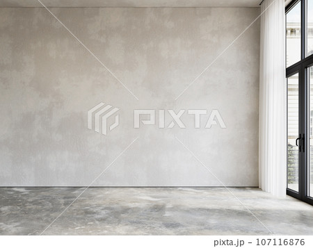 Grey empty interior with blank plaster wall and concrete floor. 3d render, illustration, mockup. Grey empty interior with blank plaster wall and concrete floor. 3d render, illustration, mockup. 107116876