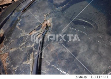 Broken car windshield. Accident of car. Selective focus. Broken car windshield. Accident of car. Selective focus. 107116881