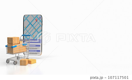 The trolley and mobile app for e commerces concept 3d rendering 107117501