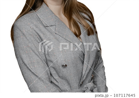 Girl in gray business suit, fashion and style of clothing on white background isolated Girl in gray business suit, fashion and style of clothing on white background isolated 107117645