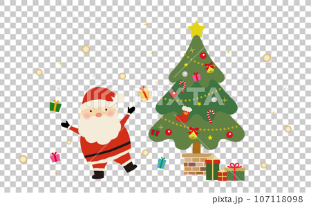 サンタクロースとクリスマスツリーのイラスト 107118098
