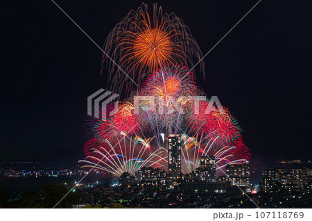 高台から望む博多湾芸術花火 107118769