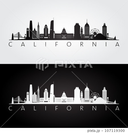 California state skyline and landmarks silhouette California state skyline and landmarks silhouette 107119300