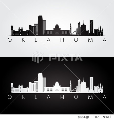 Oklahoma state skyline and landmarks silhouette 107119481