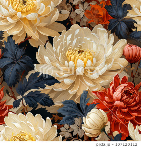 Seamless pattern Chrysanthemum flower , AI generated 107120112
