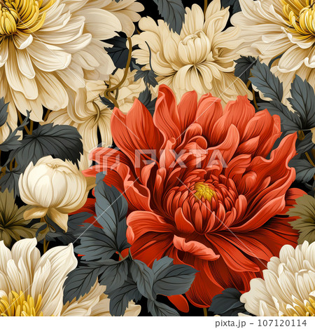 Seamless pattern Chrysanthemum flower , AI generated 107120114