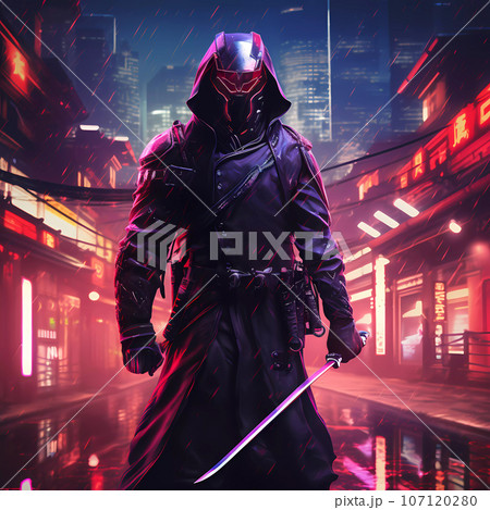 Epic Samurai Cyborg Character in Cyberpunk Style Epic Samurai Cyborg Character in Cyberpunk Style 107120280