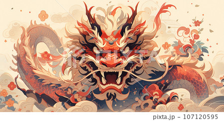 Chinese New Year 2024 red Dragon in flowers 107120595