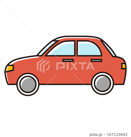赤いセダンの横向きの線画イラストのイラスト素材 [107120682] - PIXTA