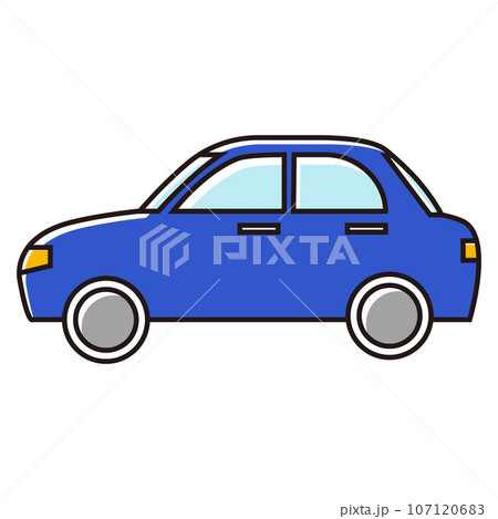青いセダンの横向きの線画イラストのイラスト素材 [107120683] - PIXTA