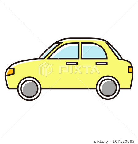黄色のセダンの横向きの線画イラストのイラスト素材 [107120685] - PIXTA