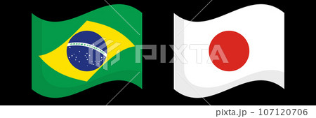 なびくブラジル国旗と日本国旗のアイコンセット。ベクター。 なびくブラジル国旗と日本国旗のアイコンセット。ベクター。 107120706
