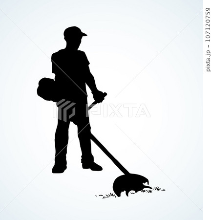 The man mows the grass. Vector drawing The man mows the grass. Vector drawing 107120759