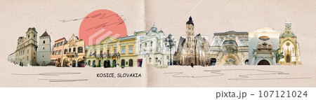 Historical Cathedral in the Old Town of Kosice, Slovakia - art collage or design 107121024