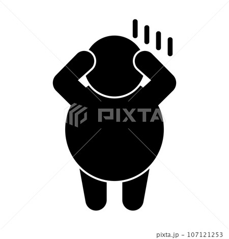 落ち込んで太っている人のシルエットアイコン。ベクター。 107121253