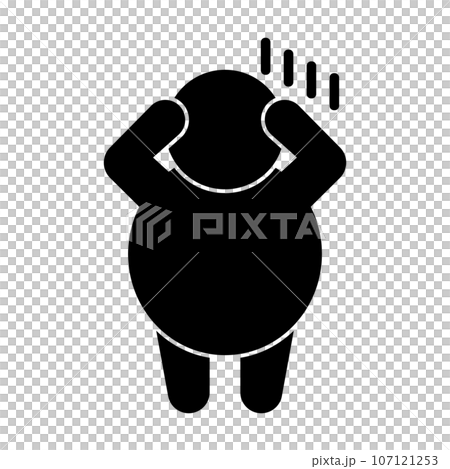 落ち込んで太っている人のシルエットアイコン。ベクター。 107121253