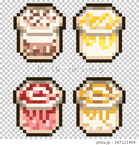 Milk drinks 16bit pixel art(chocolate, honey, strawberry, caramel 107121404