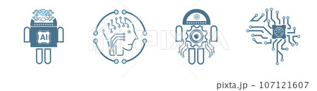 Technology icons vector for Brain AI concepts, and AI vector design for website, UX and UI styles, 9 icons of AI generation illustration symbol, on dark backgroun 107121607