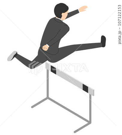 ハードルを跳ぶ会社員の男性2・アイソメトリック 107122153