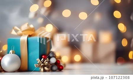 Christmas and New Year background with decoration. Cozy winter holiday composition. Christmas and New Year background with decoration. Cozy winter holiday composition. 107122308
