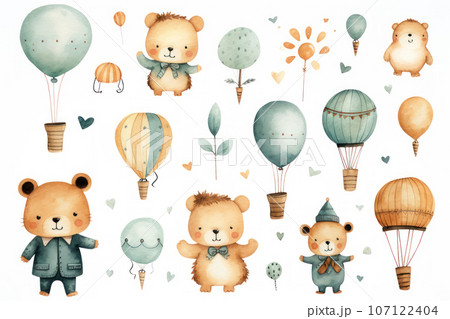 funny bear with flowers and balloons funny bear with flowers and balloons 107122404