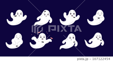 Ghost with different emotions. Vector illustration cute white ghost. Halloween, mischief concept. 107122454