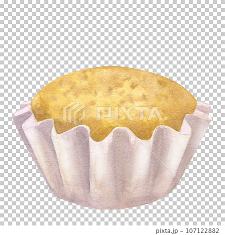 Unfrosted cupcakes. Muffins for breakfast. Homemade traditional vanilla or sour cream flavor. Hand drawn watercolor illustration isolated on white background. For cafe menu pastry shop Unfrosted cupcakes. Muffins for breakfast. Homemade traditional vanilla or sour cream flavor. Hand drawn watercolor illustration isolated on white background. For cafe menu pastry shop 107122882