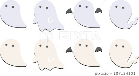 ハロウィン｜影とシルエット｜オフホワイトとグレーのベクター素材アイコンのセット 107124101