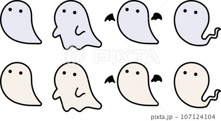 ハロウィン|線とシルエット|オフホワイトとグレーのベクター素材アイコンのセット ハロウィン|線とシルエット|オフホワイトとグレーのベクター素材アイコンのセット 107124104