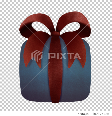 dark blue gift box with big red bow for Christmas, no background 107124286