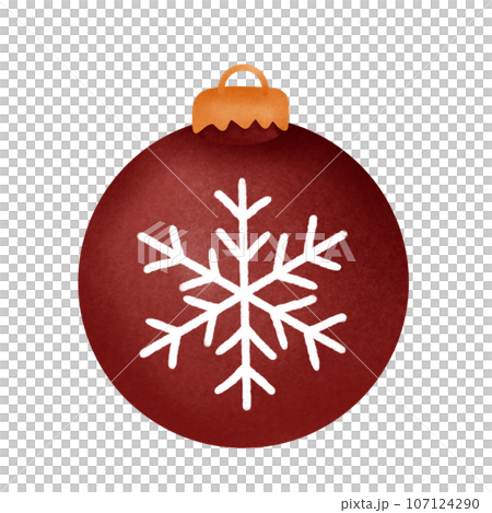 red Christmas ball for decorate with white snow on top, no background red Christmas ball for decorate with white snow on top, no background 107124290