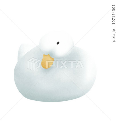 Drawing white cute chubby duck cartoon is laying no background 107124301