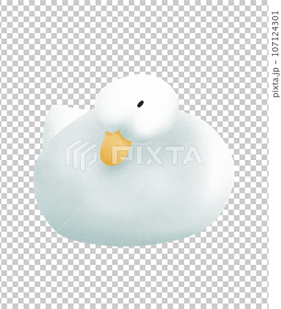Drawing white cute chubby duck cartoon is laying no background 107124301