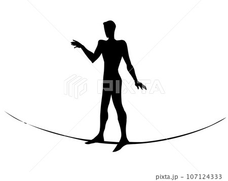 A man is walking on a tightrope. Vector drawing 107124333