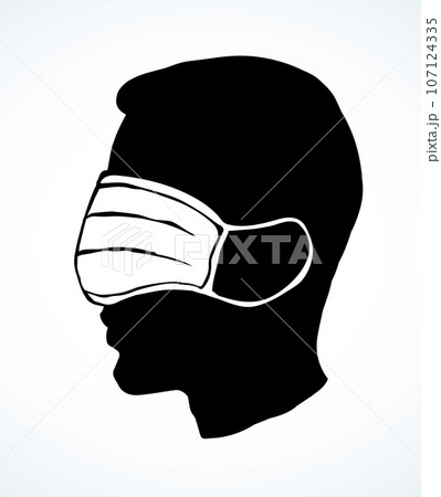 Man in medical mask on eyes. Vector drawing 107124335