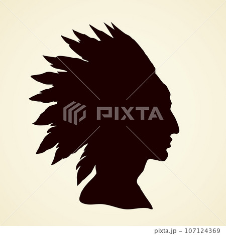 Native American with feathers. Vector drawing Native American with feathers. Vector drawing 107124369