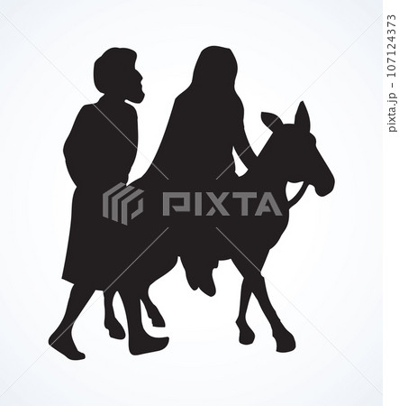 Joseph and Mary go to Bethlehem. Vector drawing Joseph and Mary go to Bethlehem. Vector drawing 107124373