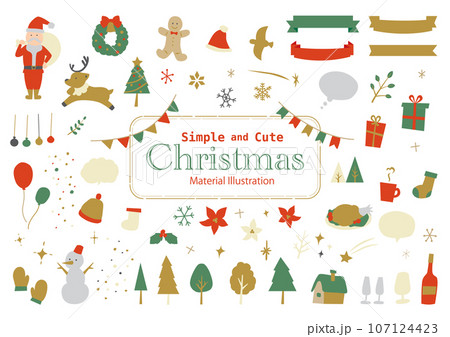 シンプルかわいいクリスマス素材イラストセット シンプルかわいいクリスマス素材イラストセット 107124423