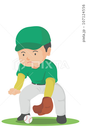 ゴロを捕球する野球選手 107124556