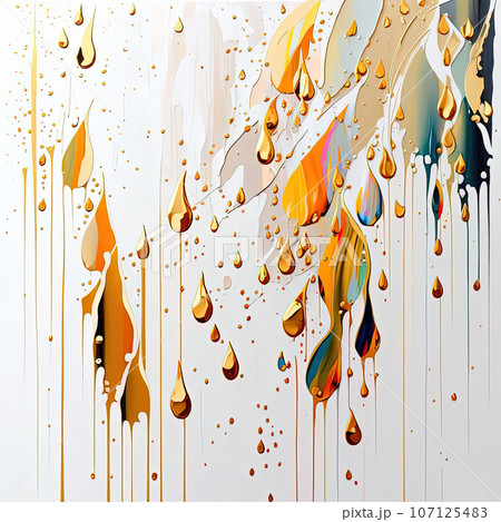 Luxury interior wall art. Abstract autumn rain. Gold and colorful on white background Luxury interior wall art. Abstract autumn rain. Gold and colorful on white background 107125483
