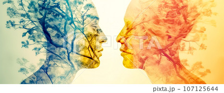 people and trees, abstract double exposure, banner 107125644