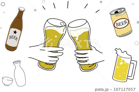 ビールで乾杯_イラストセット ビールで乾杯_イラストセット 107127057