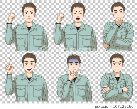 Facial expression set of men in work clothes Facial expression set of men in work clothes 107128166