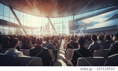 Back view of unrecognizable people in a conference room at a business event. Concept of business and entrepreneurship. High quality photo 107128581