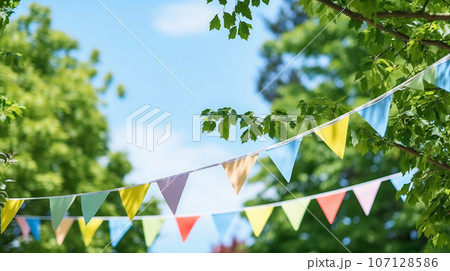colorful flags in the park for a holiday or party. High quality photo colorful flags in the park for a holiday or party. High quality photo 107128586