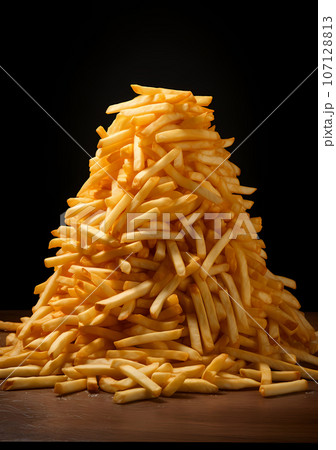 山盛りのフライドポテト(黒背景) 山盛りのフライドポテト(黒背景) 107128813