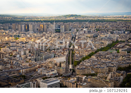 Aerial view over the large city of Paris France 107129291